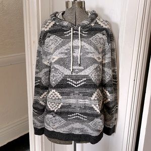 American Eagle Grey Southwestern Aztec Sweater Hoodie, Size L